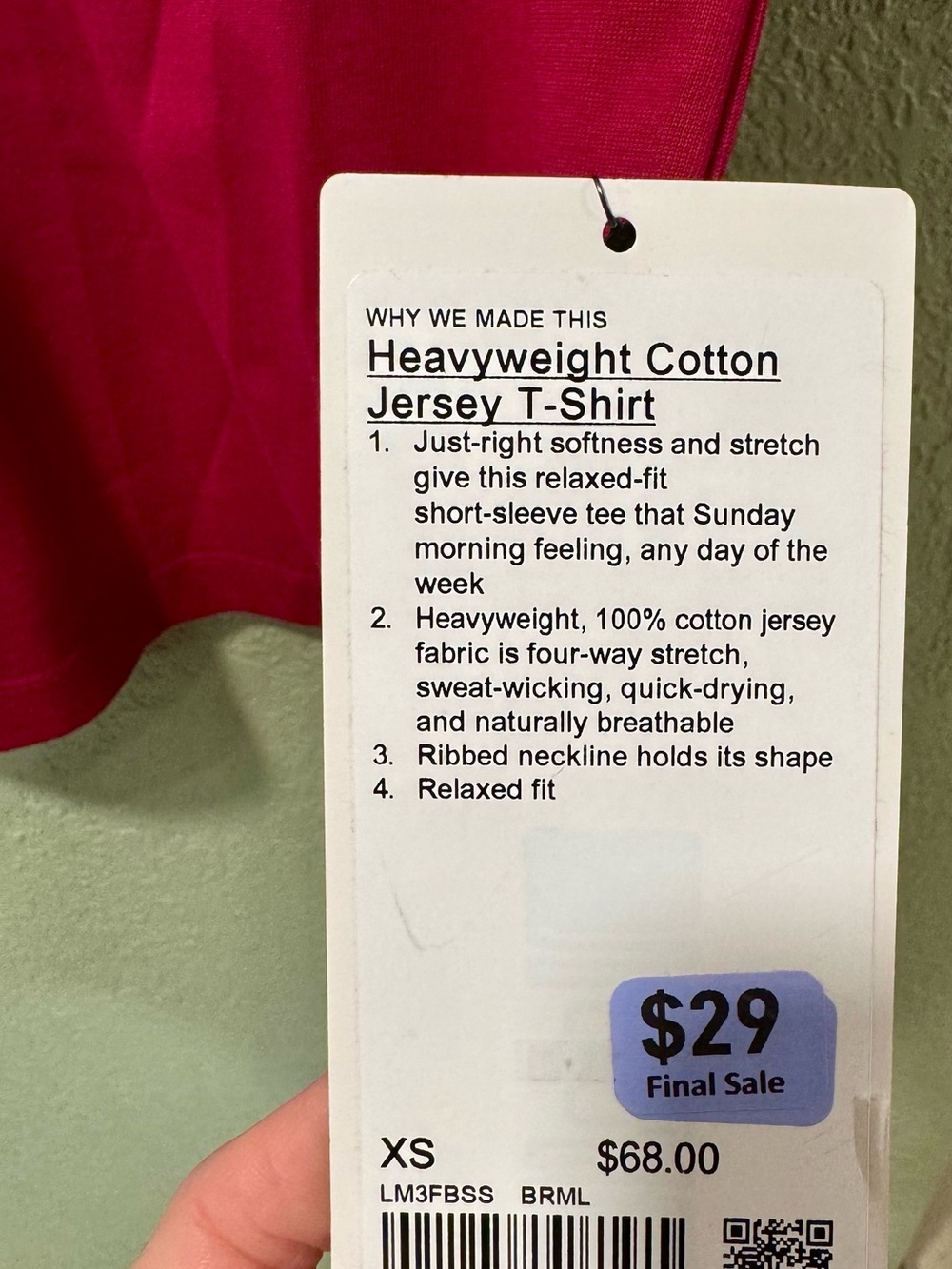 Lululemon Heavyweight Cotton Jersey T shirt. XS NWT berry rumble - Picture 3 of 4